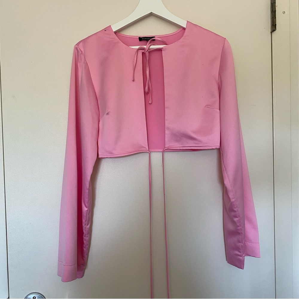 DYNAMITE Pink Satin Cut Out Top